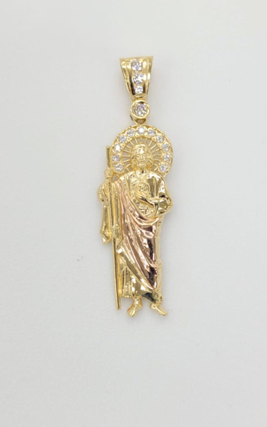 14KT Saint JUDE  Real dual color Gold Pendant, Bail 5.0 mm 3.25 GRM