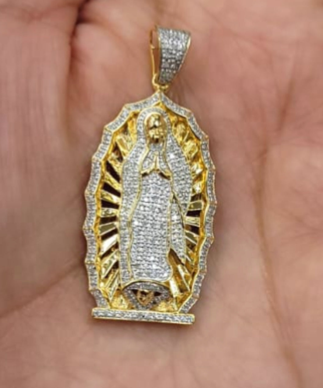 10kt Genuine Diamond  0.60 carat Virgin Mary Pendant,  4mm Bail, SI Diamond premium quality.