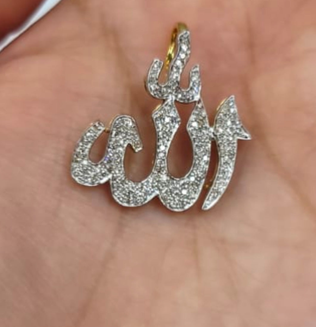 10kt Genuine Diamond  0.50 carat Allah Pendant,  3mm Bail, SI Diamond premium quality.