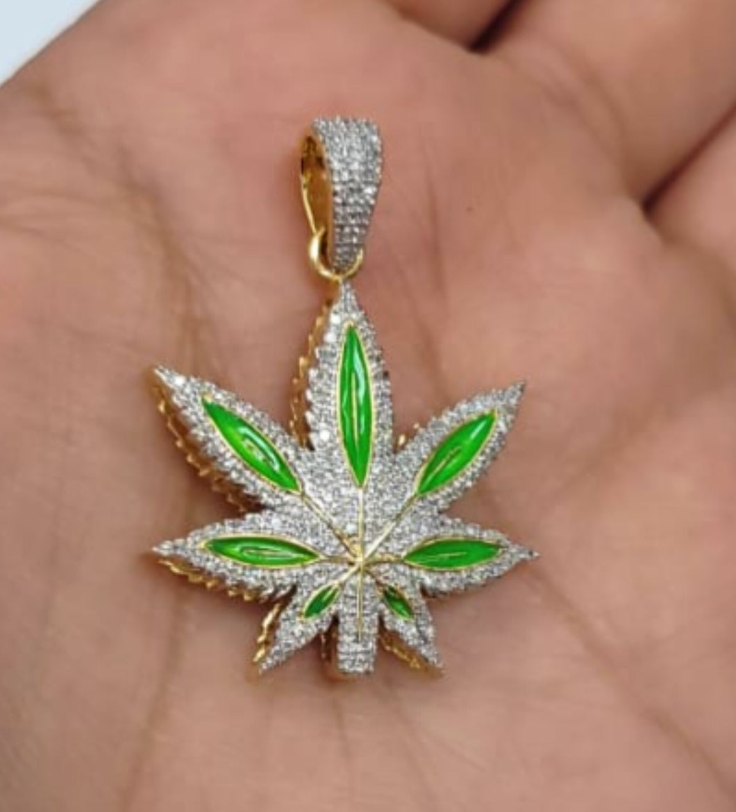 10kt Genuine Diamond  0.45 carat Marijuana leaf Pendant, 4.5 mm Bail, SI Diamond premium quality.