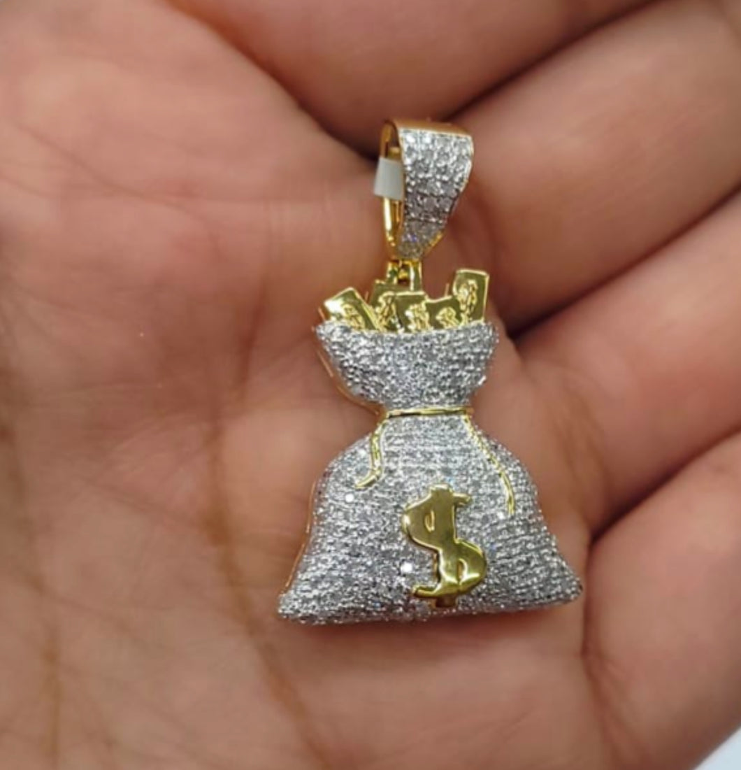 10kt Genuine Diamond 0.90 carat Dollar bag Pendant, 4 mm Bail, SI Diamond premium quality.