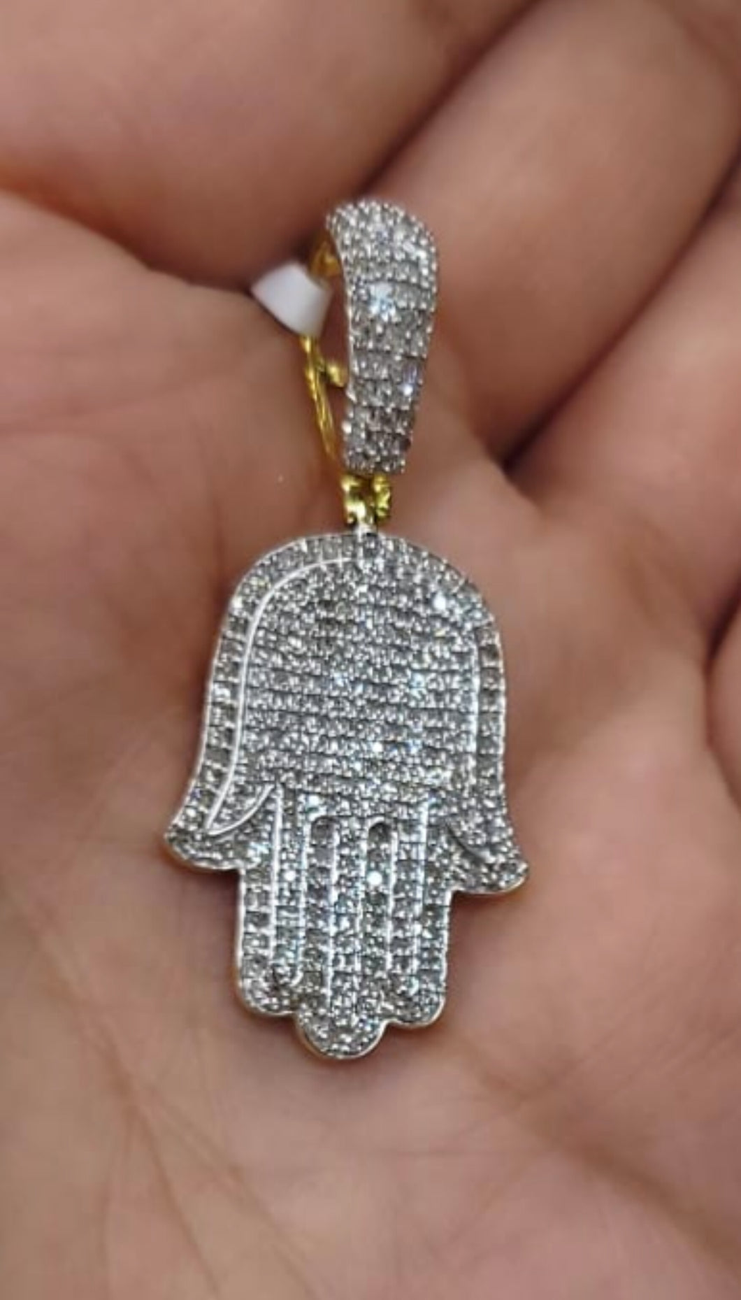 10kt Genuine Diamond 1.20 carat Hamsa Pendant, 4 mm Bail, SI Diamond premium quality.