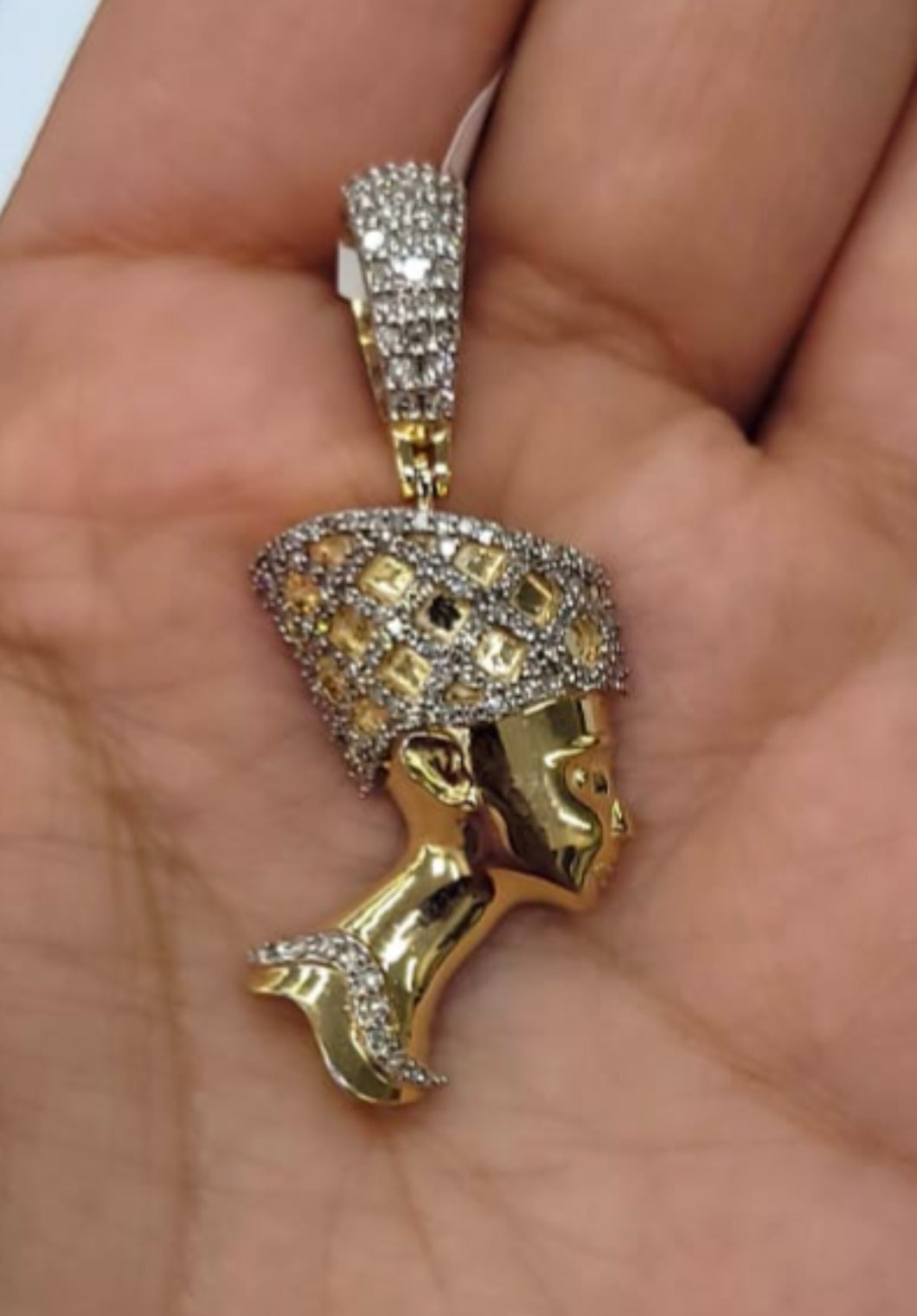 10kt Genuine Diamond 1.0 Carat African queen  Nefertiti pendant , 5 mm Bail, SI Diamond premium quality.