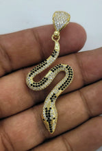 Load image into Gallery viewer, 10KT Gold Snake with black stones pendant, premium quality , Brand new
