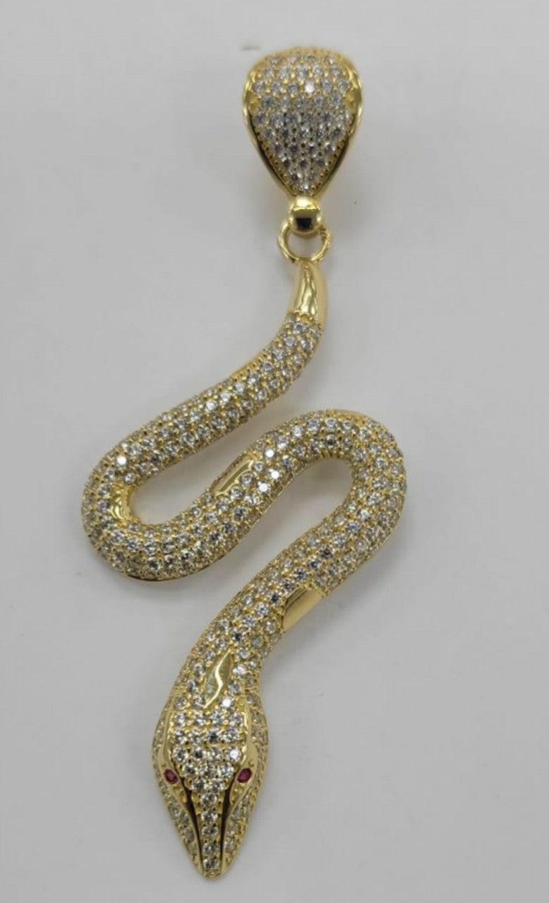 10KT Gold Snake with pink stone eyes pendant, premium quality , Brand new