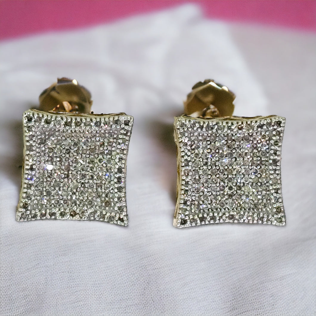 10KT Gold 11MM Square Stud Earrings, Genuine SI Diamond - 0.57 CT, 4975