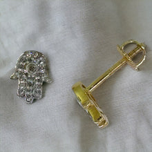 Load image into Gallery viewer, 10KT Gold 7MM Hamsa Hand Stud Earrings, Genuine SI Diamond - 0.12 CT, 6079
