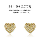 10KT yellow gold heart pave diamond cluster stud earrings 0.10ct total weight with secure screw-back setting – SE11584