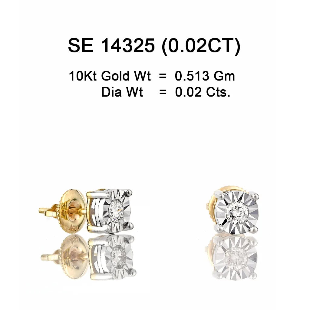 10KT yellow gold miracle plate diamond stud earrings 0.02ct total weight with secure screw backs – petite everyday sparkle SE14325