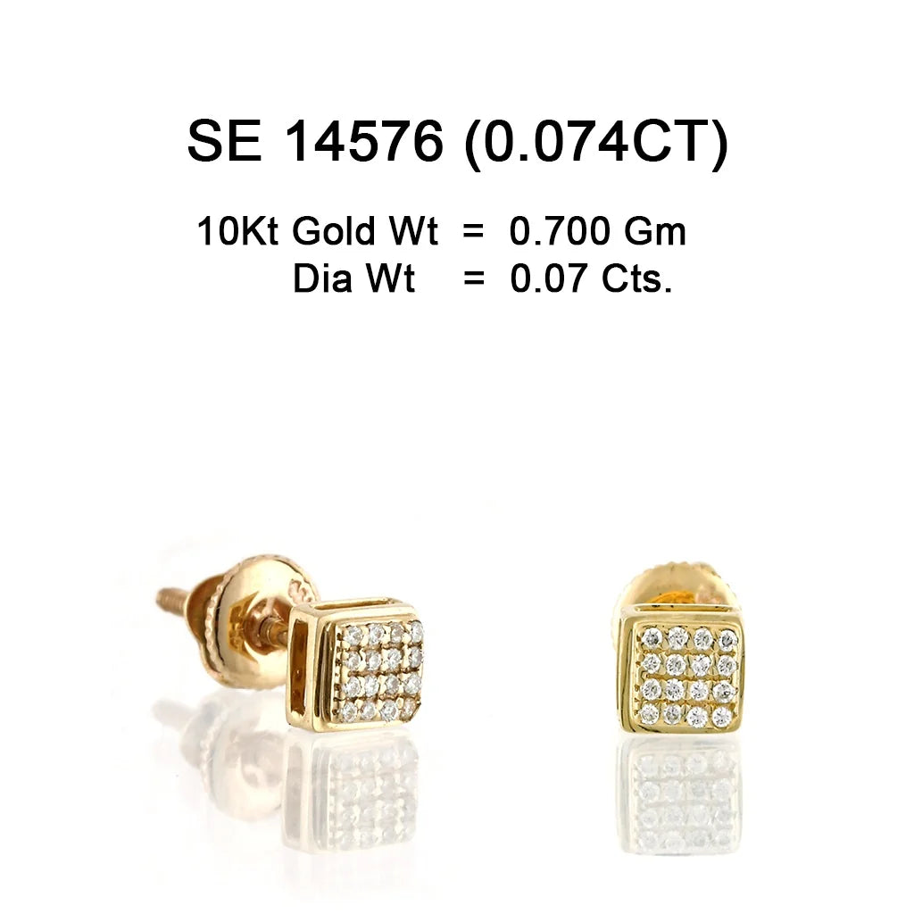 10KT yellow gold square cluster diamond stud earrings 0.074ct total weight with secure screw-back setting – SE14576