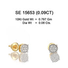 Classic 10KT yellow gold round brilliant-cut diamond stud earrings featuring a 0.09ct center diamond and secure screw-back closure