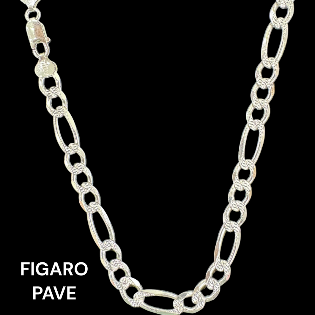 Sterling Silver Figaro Pave Chain