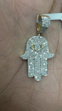 Load and play video in Gallery viewer, 10KT Gold Hamsa Hand Pendant with Genuine SI Diamonds
