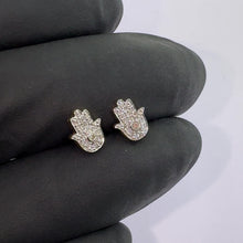 Load and play video in Gallery viewer, 10KT Gold 7MM Hamsa Hand Stud Earrings, Genuine SI Diamond - 0.12 CT, 6079
