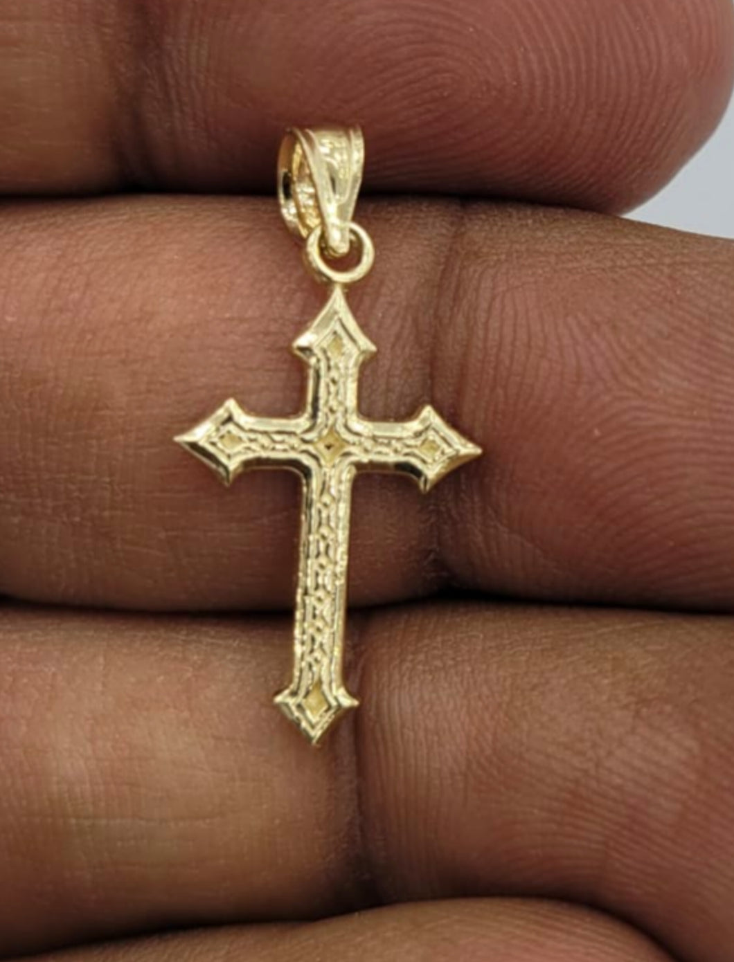 10KT Cross Real Gold pendant ,Diamond cut, 0.82 Grms, 2.0 mm Bail.