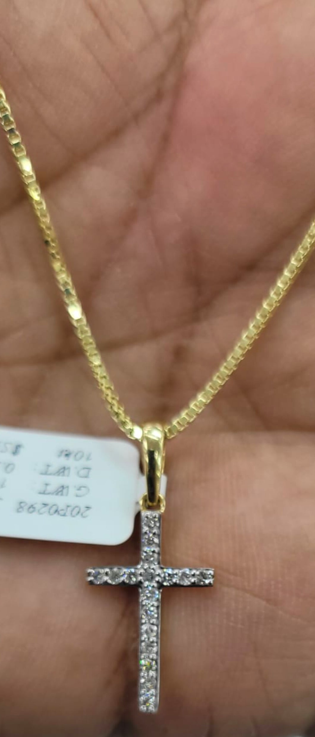 10kt White Gold Genuine Diamond Cross Pendant comes with 10kt Box chain 16