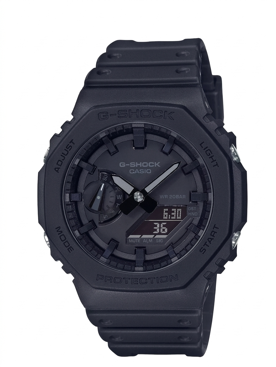 Casio G-Shock GA-2100 CasiOak men's analog-digital watch, black resin, octagonal carbon core bezel