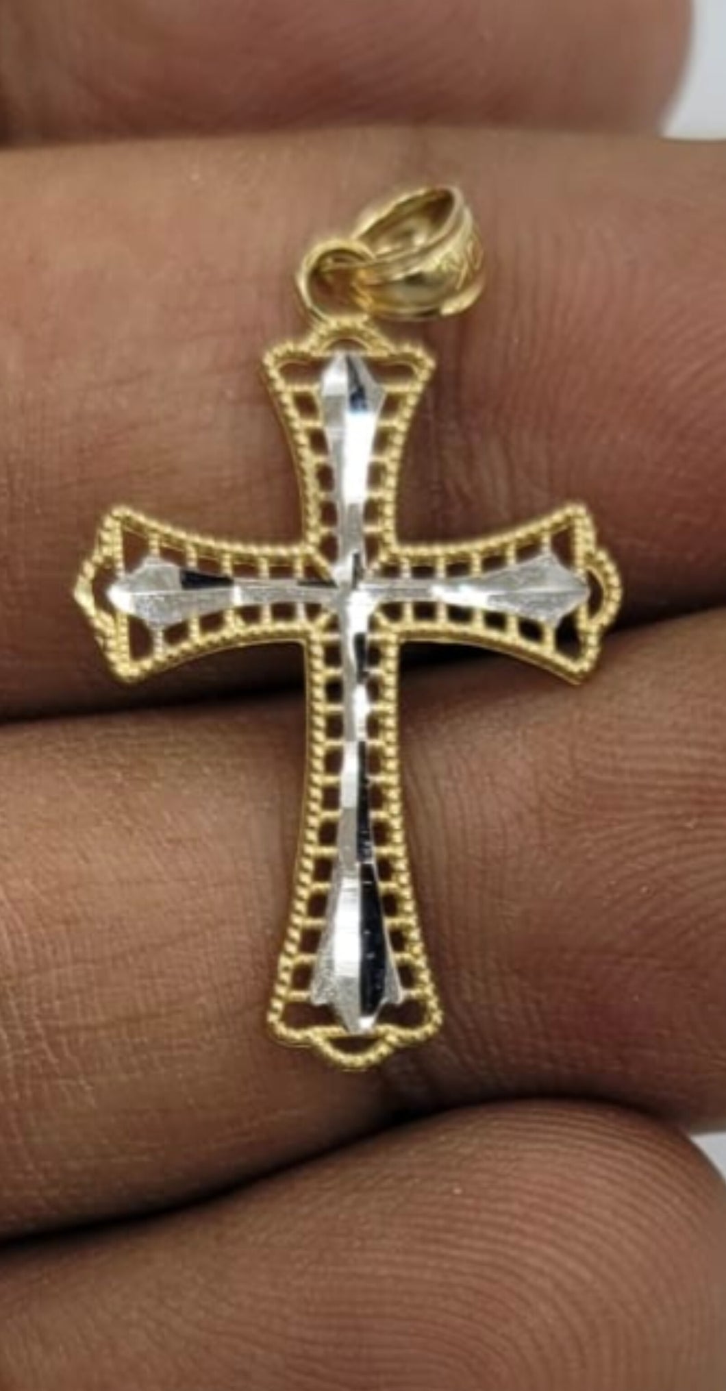 10KT Cross Real Gold pendant ,Diamond cut, 0.79 Grms, 2.0 mm Bail.