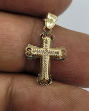 Load image into Gallery viewer, 10KT Cross Real Gold pendant ,Diamond cut, 0.45 Grms, 2.0 mm Bail.
