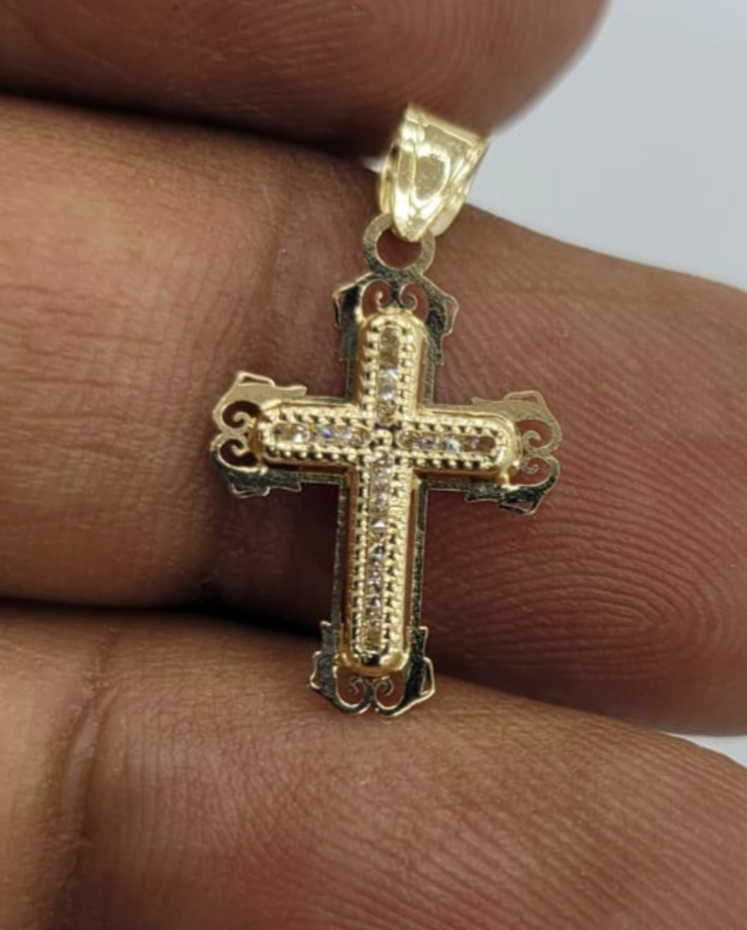 10KT Cross Real Gold pendant ,Diamond cut, 0.45 Grms, 2.0 mm Bail.