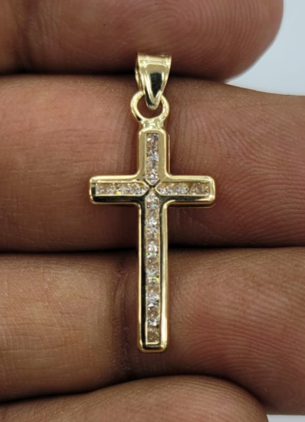 10KT Cross Real Gold pendant ,Diamond cut, 0.77 Grms, 2.0 mm Bail.