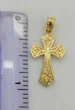 Load image into Gallery viewer, 10KT Cross Real Gold pendant ,Diamond cut, 1.33 Grms, 2.5 mm Bail.
