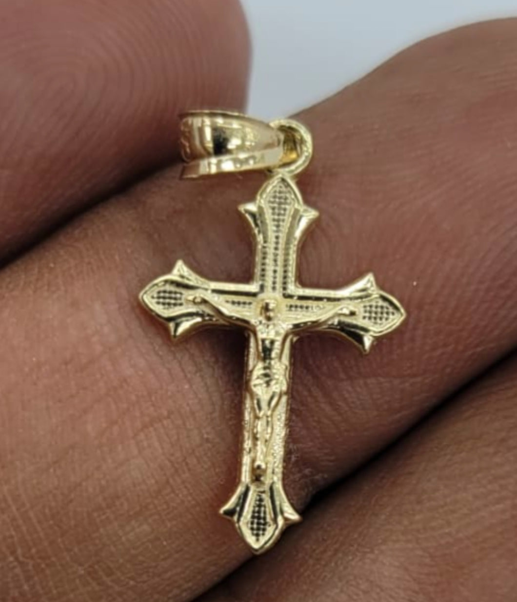 10KT Cross Real Gold pendant ,Diamond cut, 0.95 Grms, 2.0 mm Bail.