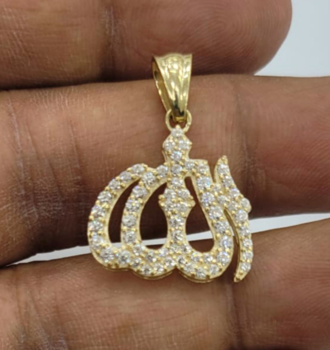 10KT Allah Real Gold pendant ,Diamond cut, 3.0 Grms, 3.5 mm Bail.