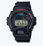 Casio G-Shock DW-6900 classic digital men's watch, black resin, triple-graph display, front-facing light button