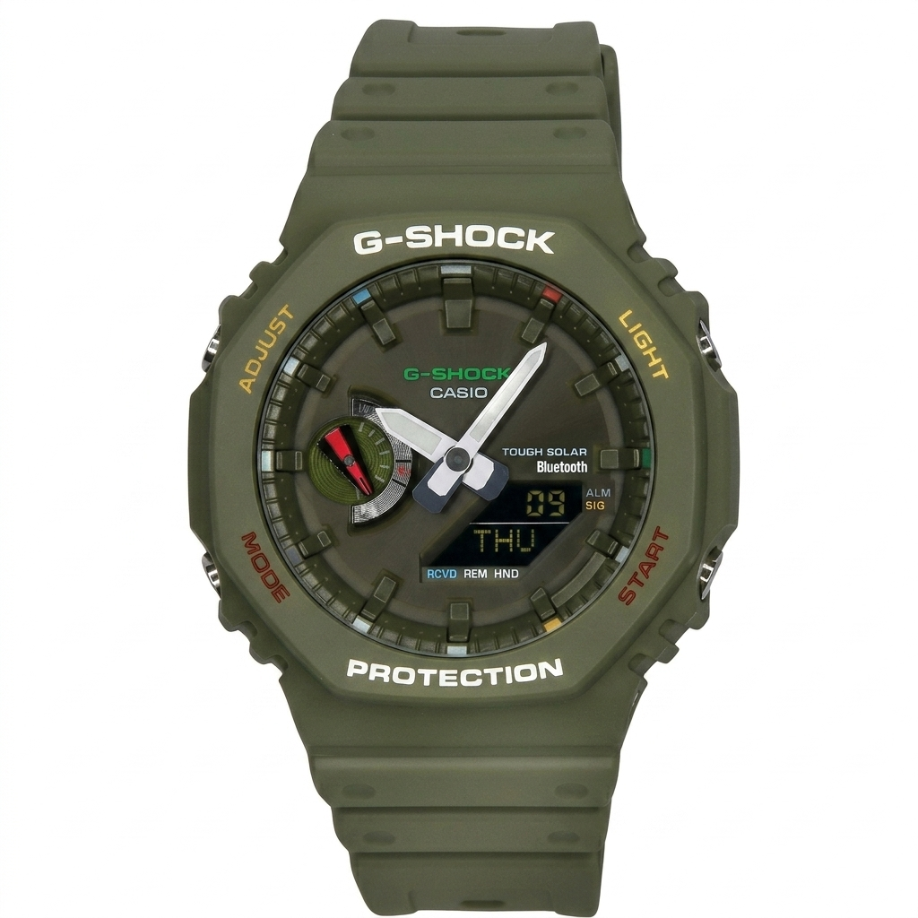 Casio G-Shock GA-B2100 FC-3ADR CasiOak men's solar bluetooth analog-digital watch, blue resin, octagonal bezel