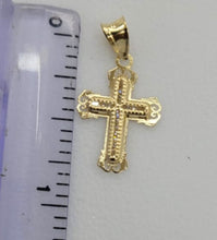 Load image into Gallery viewer, 10KT Cross Real Gold pendant ,Diamond cut, 0.45 Grms, 2.0 mm Bail.
