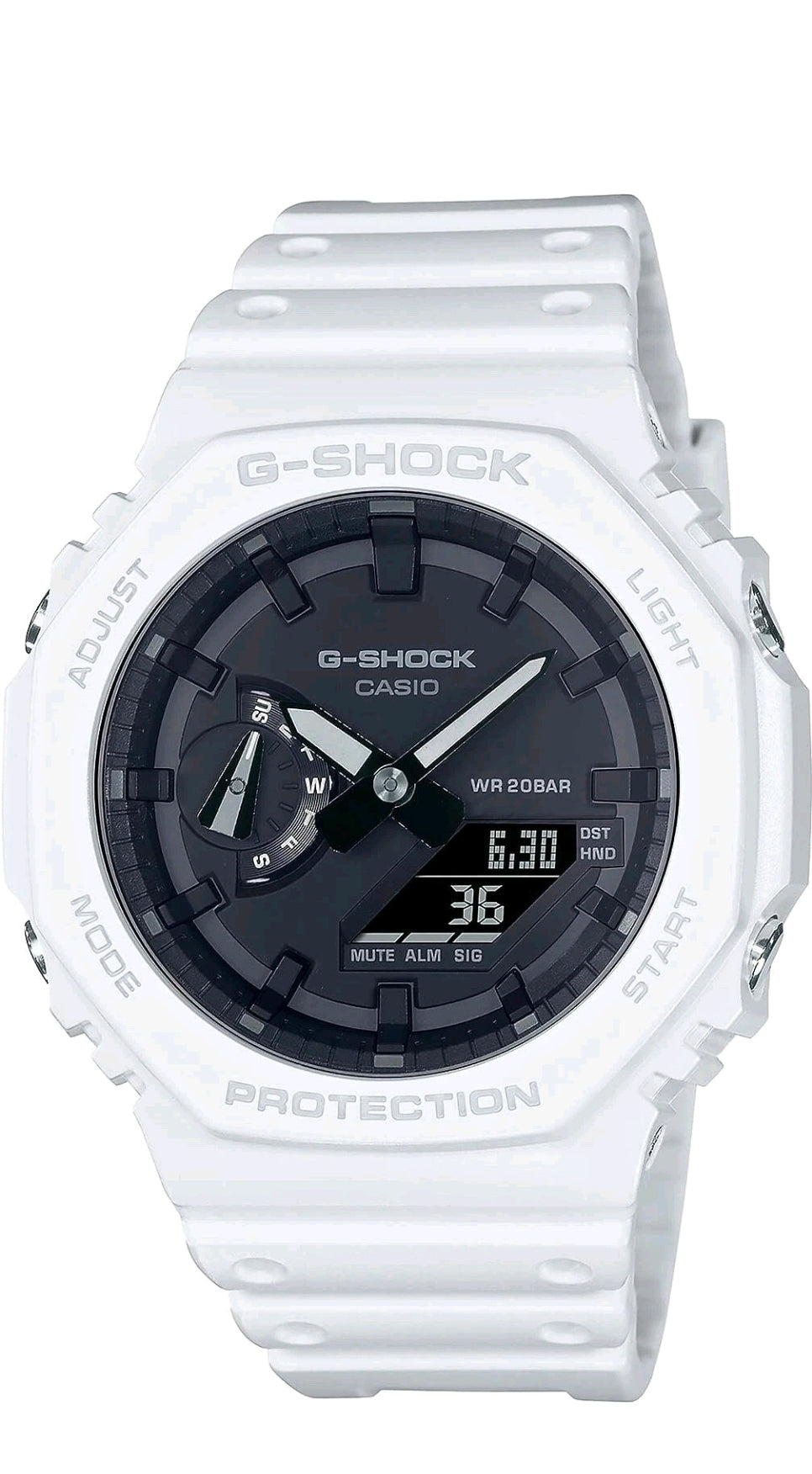 Casio G-Shock GA-2100 -7A CasiOak men's analog-digital watch, white resin, octagonal carbon core bezel