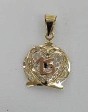 Load image into Gallery viewer, 10KT 15 Anos Heart Real Gold pendant ,Diamond cut, 1.43 Grms, 2.5 mm Bail.
