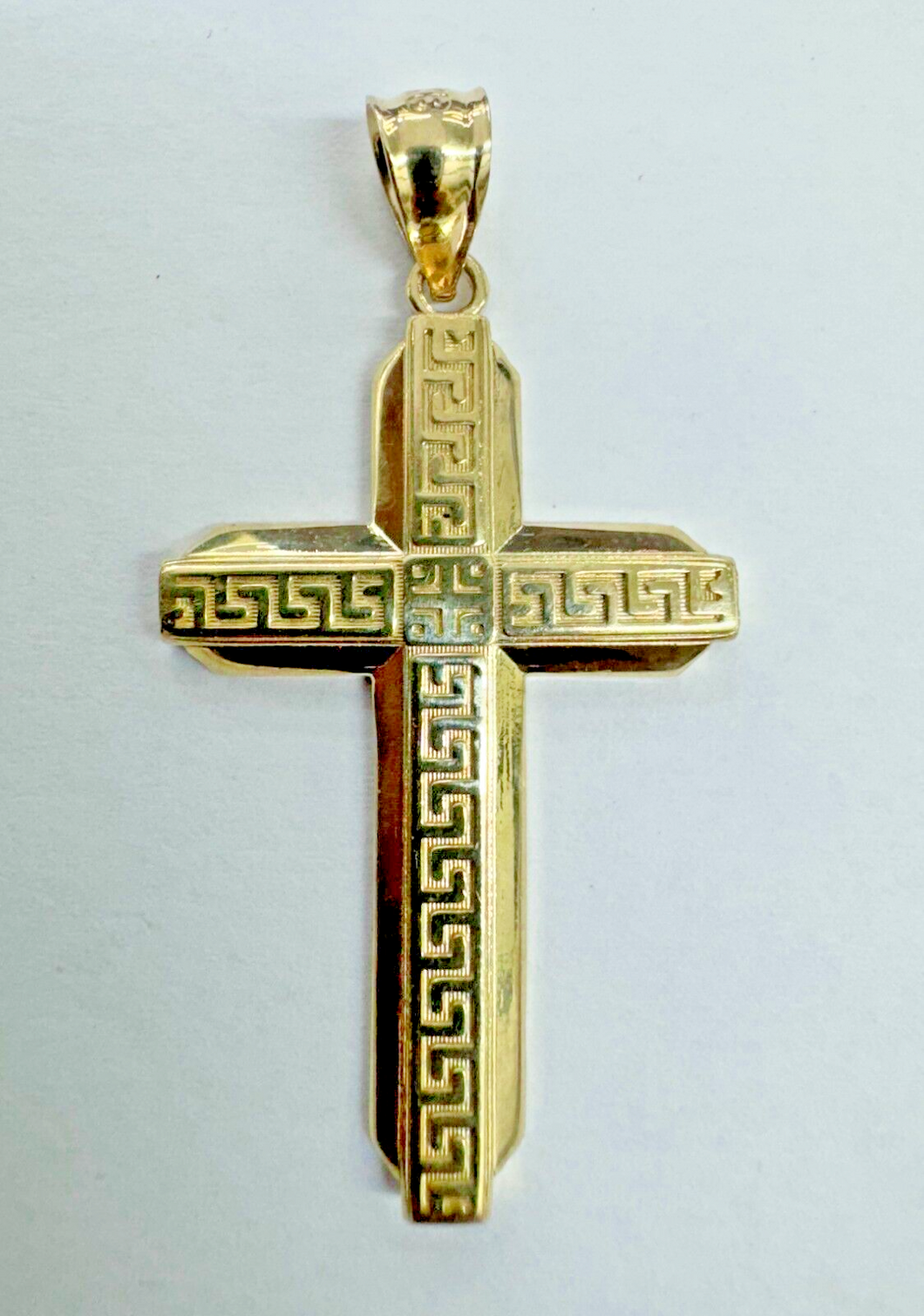 10KT Cross pendant Real Yellow Gold Diamond cut, 2.5 GRM, 5 mm Bail