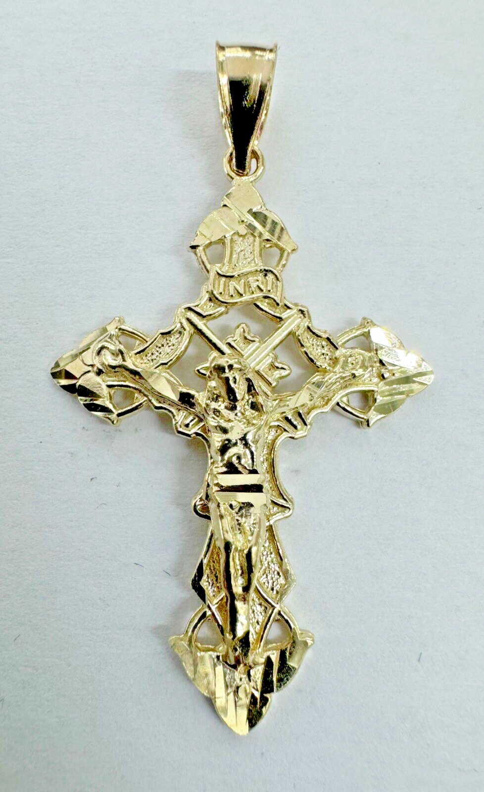 10KT Cross pendant Real Yellow Gold Diamond cut, 2 GRM, 5 mm Bail