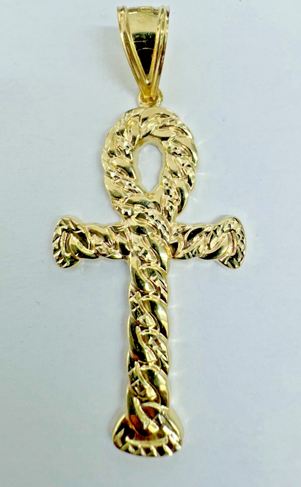 10KT Ankh Cross pendant Real Yellow Gold Diamond cut, 3.2 GRM, 7.5 mm Bail