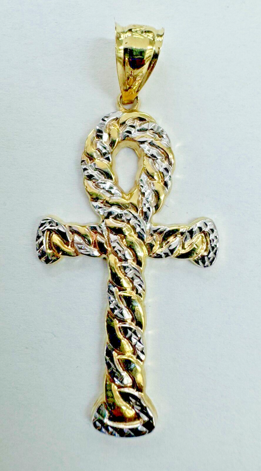 10KT Ankh Cross pendant Real Yellow Gold Diamond cut, 2.1 GRM, 7.5 mm Bail