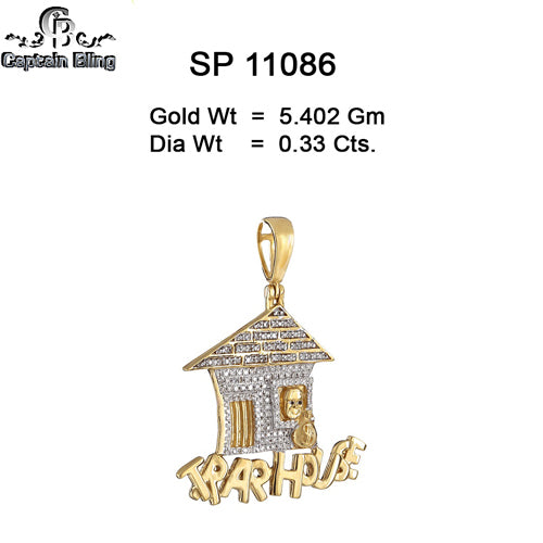 10KT YELLOW GOLD GENUINE DIAMOND PENDANT TRAP HOUSE