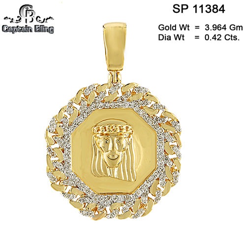 10KT YELLOW GOLD GENUINE DIAMOND JESUS PENDANT 11384